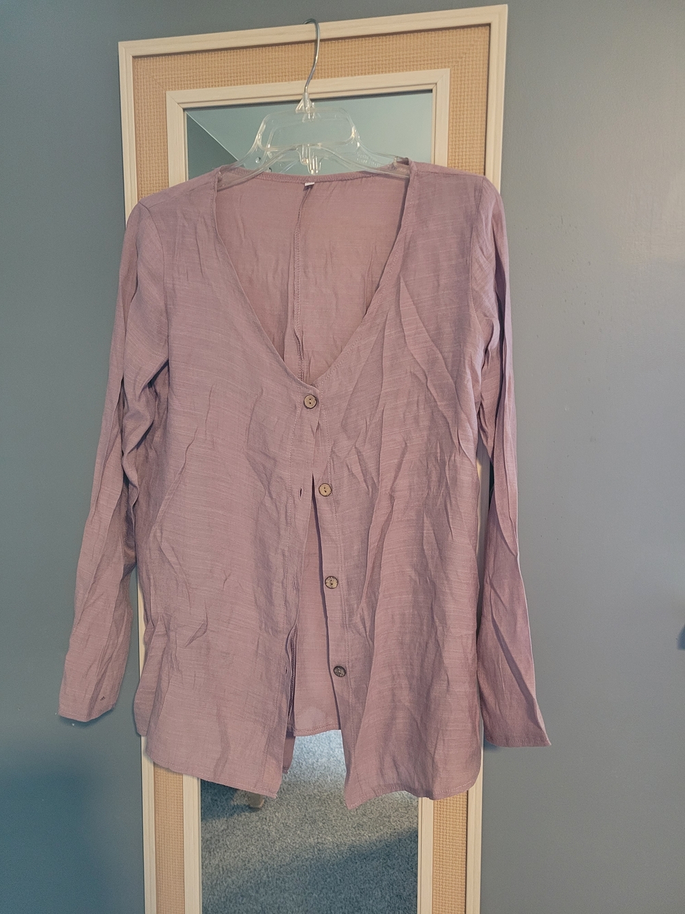 Mauve Button-Down Women's Shirt - Relaxed V-Neck